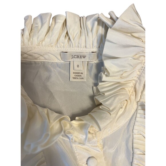 J.Crew 100% Silk Lot Of 2 Ruffle Neck Sleeveless Tunic Blouse Sz 0 & 4 White - Picture 3 of 5